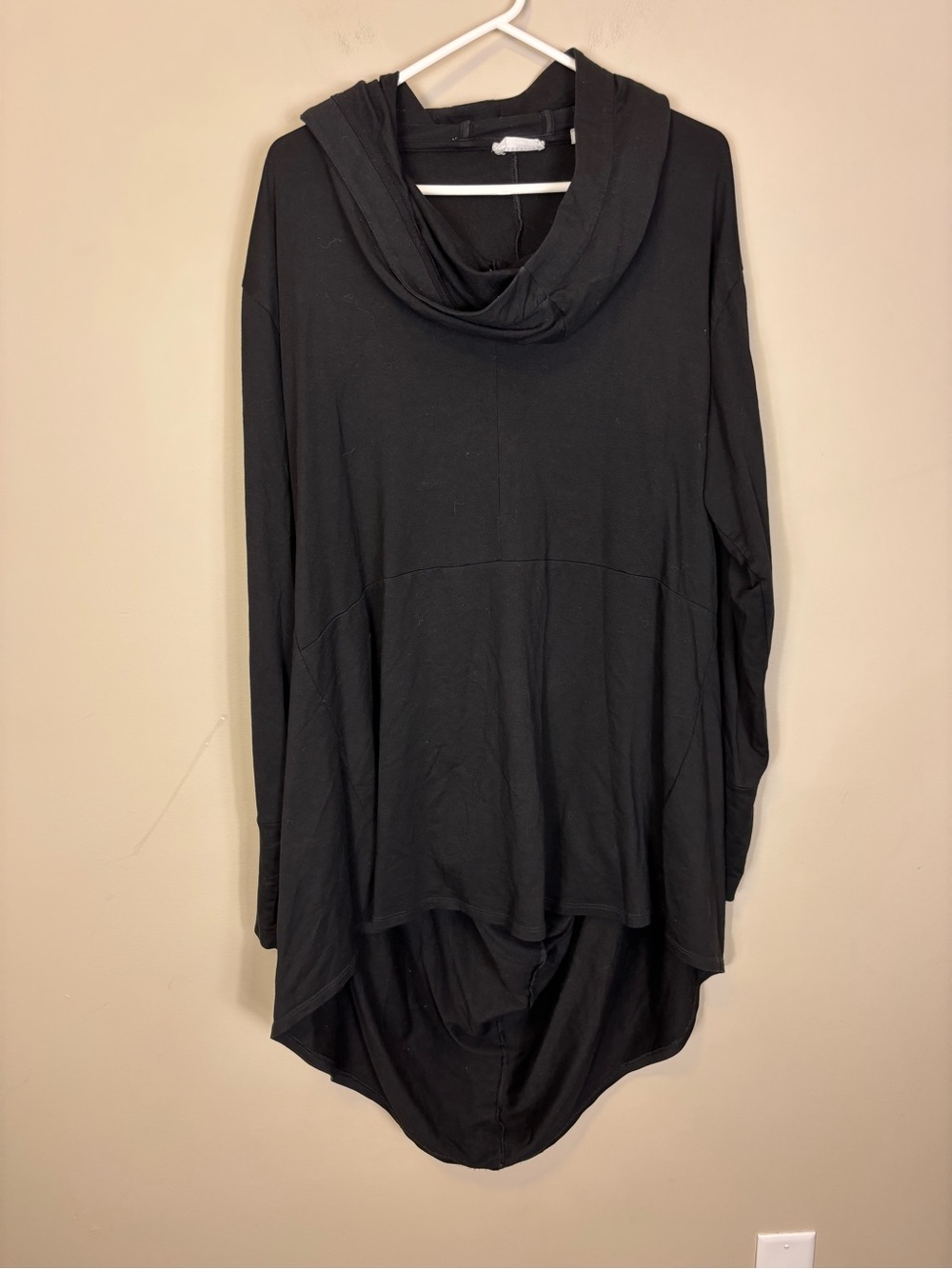 Marcella NYC Firenze Hoodie Black Cowl Neck Hooded Longline Sweater Tunic XL